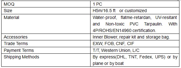 specification of inflatable pumpkin