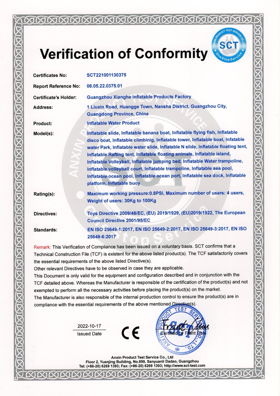 EN ISO 25649 Certification for Water Inflatables
