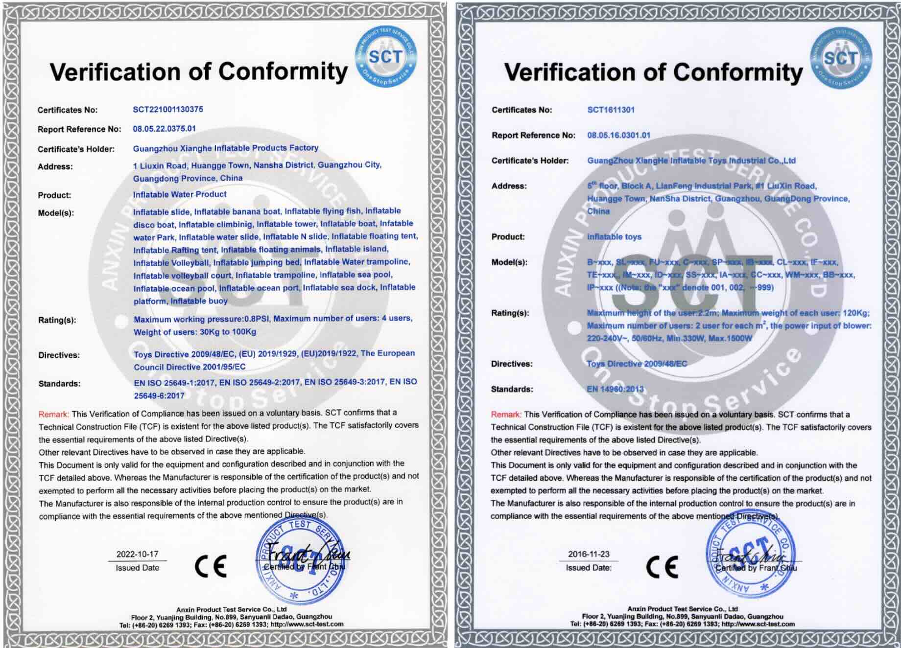 CE Certified Inflatable Safety Standards EN14960 AS3533