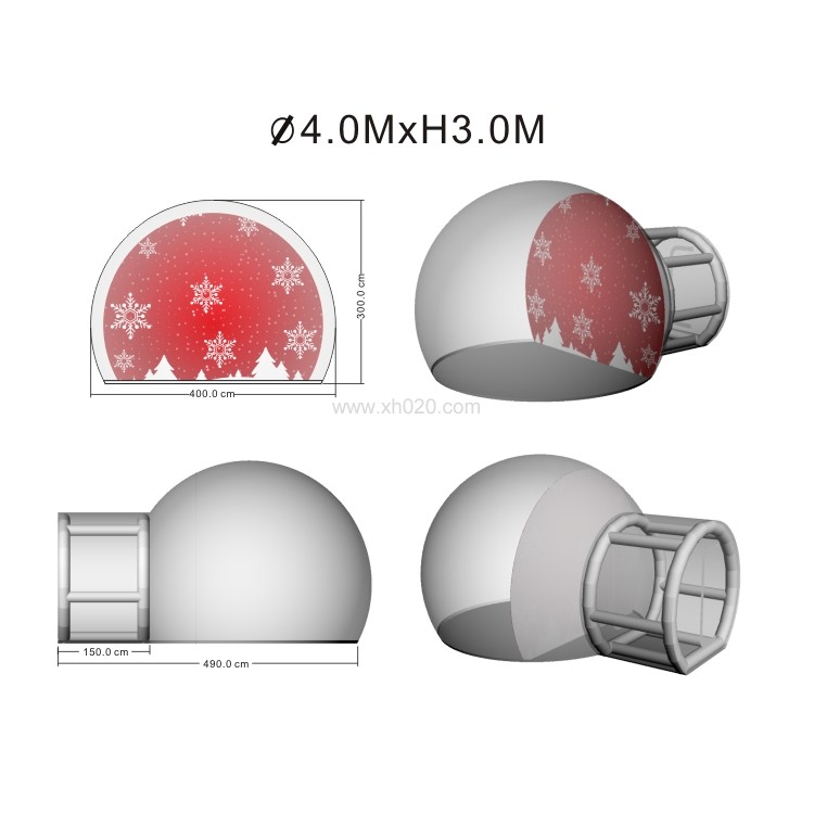 4m inflatable snow globe with inflatable tunnel