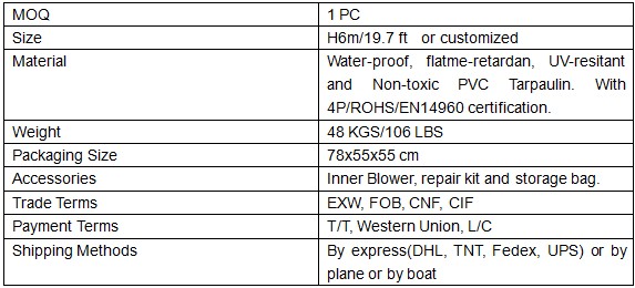 specification of giant inflatable gorillas