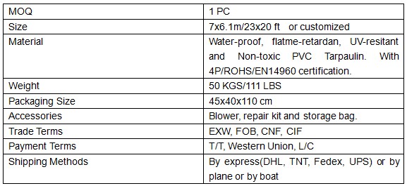 specification of inflatable arches