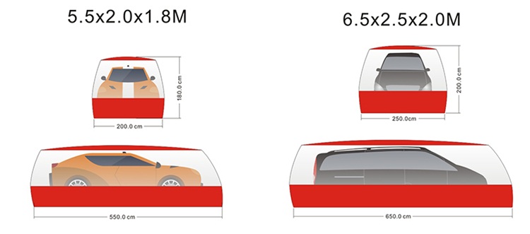 Size chart for car storage bubble