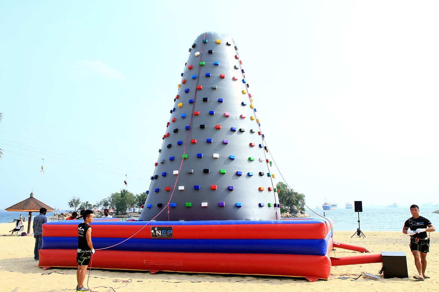 Outdoor inflatable climbing wall setup