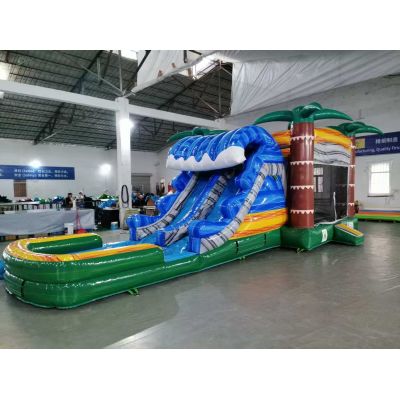 9X4X4M Inflatable Tropical Splash Island Bouncy House with Water Slide and Pool