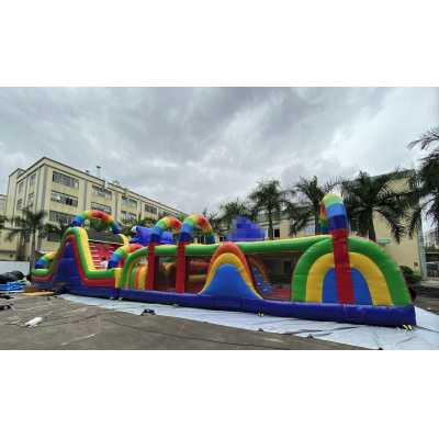 ​20.5X3X5.5M ​Inflatable Tropical Rainbow Adventure Obstacle Course