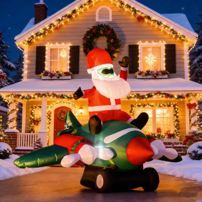 LED Illuminated Inflatable Santa Claus with Airplane