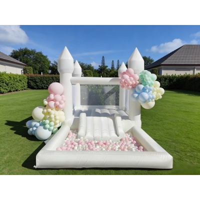 White Wedding Inflatable Kids Bouncer Castle with Ball Pit